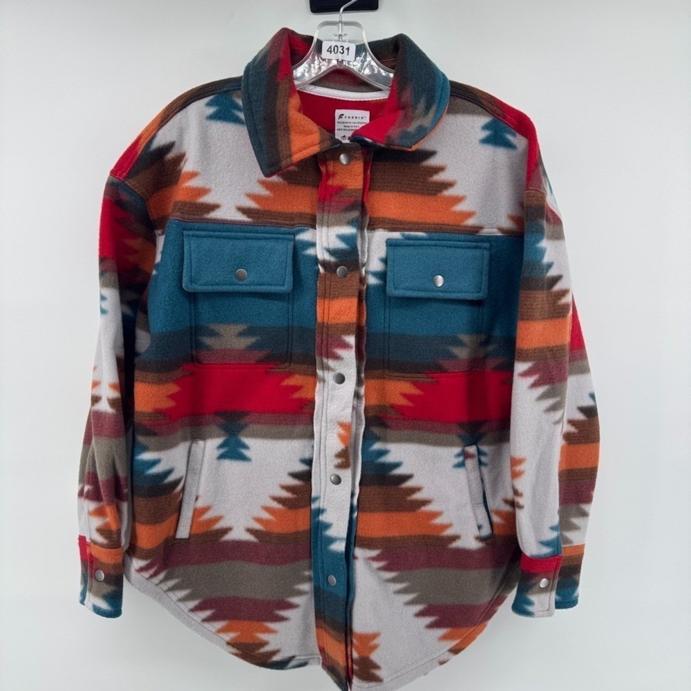 Aztec Fleece Shirt Jacket Women XS Multi Aztec Shacket Thick Snap Fleece